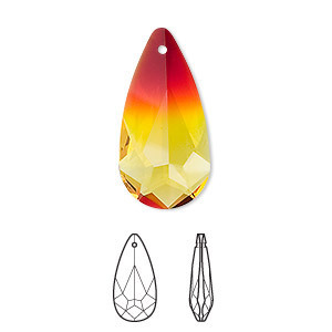 Swarovski kristal, platte druppel, 24x12mm, fire opal