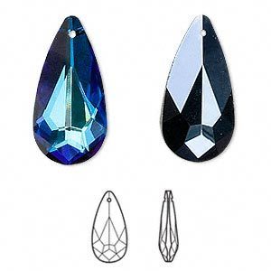 Swarovski kristal, druppel 24x12mm,  bermuda blue