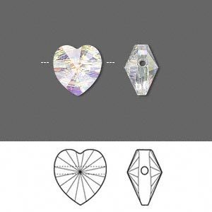 Swarovski kristal, hart 14mm, dwarsgeboord, clear crystal. Per stuk