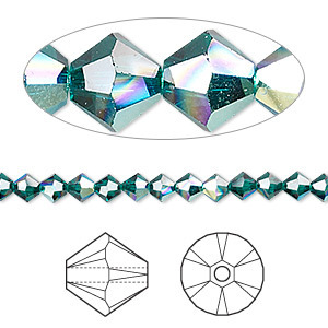 Swarovski kristal, Xilion bicone, 6mm, emerald AB. Verkocht per 4 stuks (restant)