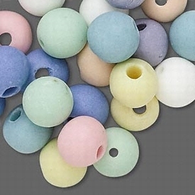 Porceleinen kralen in pastelkleuren, frosted, rond 10-11mm. Per snoer van 40 kralen
