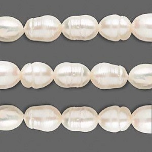 Zoetwaterparels, rijstvorm, wit, parels zijn ca. 9-7mm