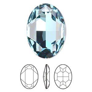 Swarovski kristal, fancy stone, ovaal 30x22mm, aquamarine met zilverfoil rug