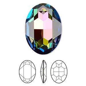 Swarovski kristal, fancy stone, ovaal 30x22mm, vitrail medium met zilverfoil rug
