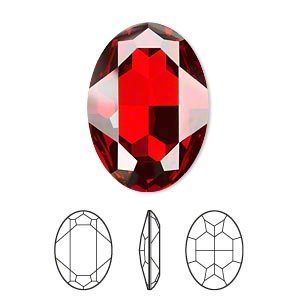 Swarovski kristal, fancy stone, ovaal 30x22mm, red magma met zilverfoil rug