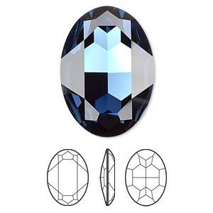 Swarovski kristal, fancy stone, ovaal 30x22mm, montana met zilverfoil rug