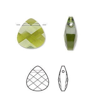 Swarovski kristal, platte briolette 15x14mm, olivine
