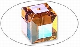 Swarovski kristal, kubuskraal, 10mm, topaz AB. Verkocht per 6 stuks