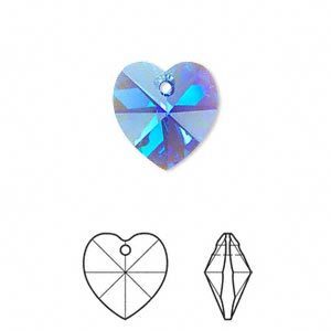 Swarovski kristal, hanger hart, 14x14mm, sapphire AB. Verkocht per stuk