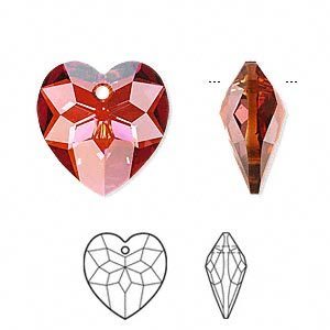 Swarovski kristal, hanger hart 6215, 18x18mm, red magma. Verkocht per stuk