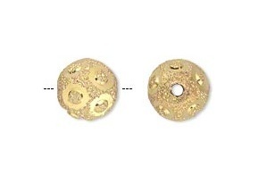 Goudplated ronde kralen, 10mm, stardust met gegraveerde cirkels. Verkocht per 10 stuks