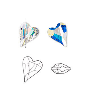 Swarovski kristal, wild hart kraal, 12x10mm, crystal AB. Verkocht per 2 stuks, links en rechts !