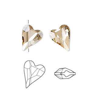 Swarovski kristal, wild hart kraal, 12x10mm, crystal golden shadow. Verkocht per 2 stuks