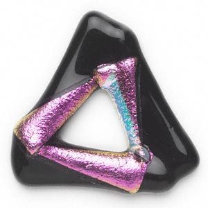 Dichroic glas, component, driehoek, 40x40x40mm, niet geboord, zwart/goudroze. Verkocht per stuk.