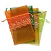 Organza zakjes met geborduurde rand, herfstkleuren, 17,5x11,5cm. Verkocht per 4 stuks