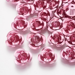 Aluminium kralen, roze rozen, 12x6mm. Verkocht per 30 gram - ca. 320 stuks