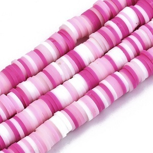 Poly-klei plat-ronde heishi kralen, 6x1mm, Hot Pink. Verkocht per snoer van ca. 80cm