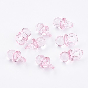 Acryl hangers: roze baby speentjes van 20x10mm, het rijggat is 5mm. Per 100 stuks!!