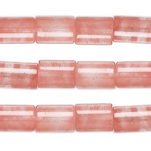 Glazen kralen, 'cherrykwarts', rechthoekig 18x12x5mm. Per snoer van ca. 40cm (22 kralen)