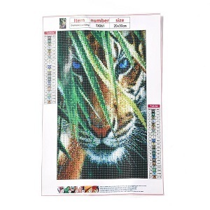 Diamond painting pakket tijger, 24,5 x 14,5cm, in 21 kleuren, met ronde steentjes.