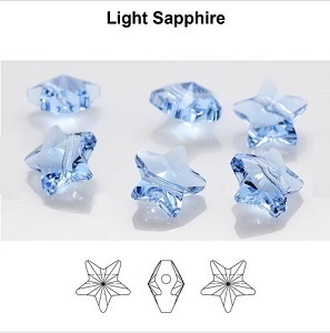 Swarovski kristal, ster kraal, 8mm. light sapphire. Per 6 stuks
