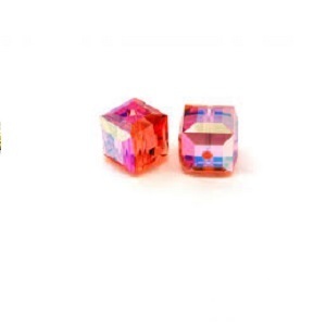 Swarovski kristal, kubus kralen, 6mm, padparadscha AB. Per 2 stuks