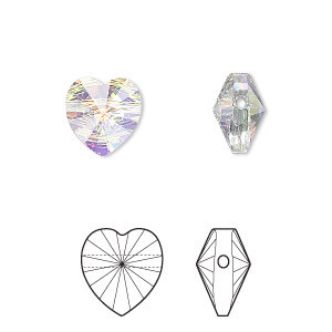 Swarovski kristal, hart 14mm, dwarsgeboord, crystal AB. Per stuk