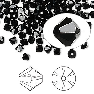 Swarovski kristal, Xilion bicones, 4mm, jet. Per 48 stuks