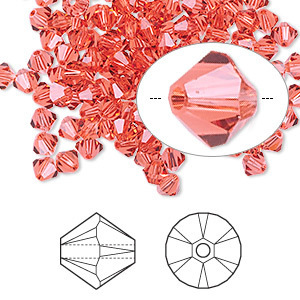 Swarovski kristal, Xilion bicone, 4mm, padparadscha, 48 stuks