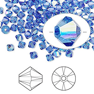 Swarovski kristal, Xilion bicone, 4mm sapphire AB, per 48 stuks