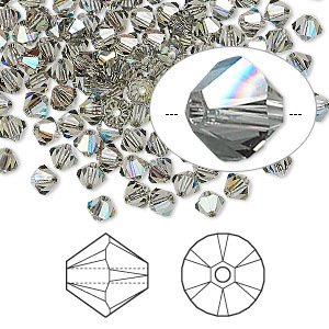 Swarovski kristal, Xilion bicone, 4mm, black diamond AB, 48 stuks