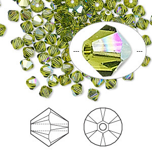 Swarovski kristal, Xilion bicone, 4mm, olivine AB, 48 stuks