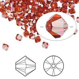 Swarovski kristal, Xilion bicone, 4mm, red magma, 15 stuks