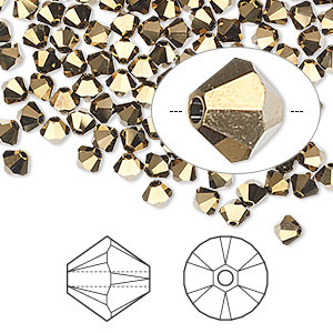 Swarovski kristal, Xilion bicone, 4mm, crystal dorado 2x, 48 stuks