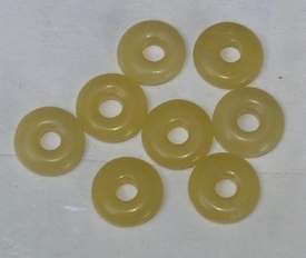 Serpentine jade, olijfgroen, mini donuts, 10mm. Verkocht per 8 stuks