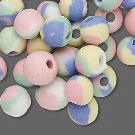 Porseleinen kralen, rond 7-10mm, mix pastelkleuren. Per snoer van ca. 38cm