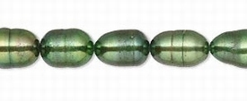 Zoetwaterparels, rijstvorm, forest green, parels zijn ca. 7mm