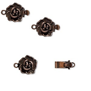 Antiek koperplated slotjes, roos, rond 9mm. Per 3 stuks