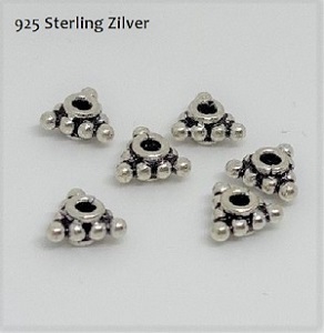 Sterling zilveren rondelle kralen, driehoek 8x4mm, zware kwaliteit. Verkocht per 6 stuks