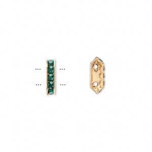 Swarovski kristal, spacers 10,5x2,5mm met 2 rijggaten, goudplated/emerald. Verkocht per 2 stuks